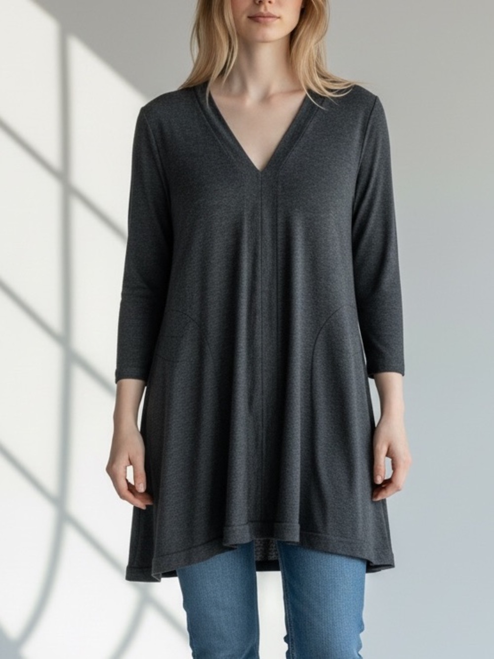 Comfy USA Grey V-Neck Long Sleeve Tunic Sz M